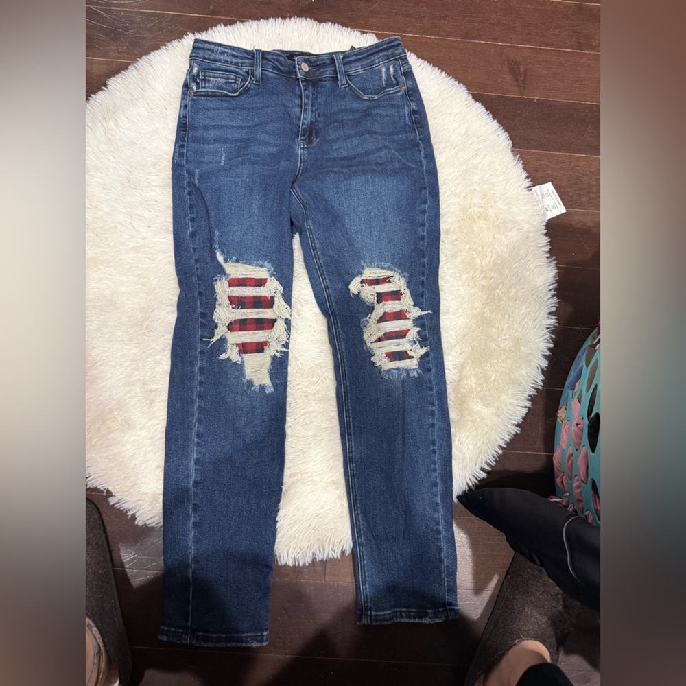Judy Blue Dark Blue Skinny Jeans with Red Details